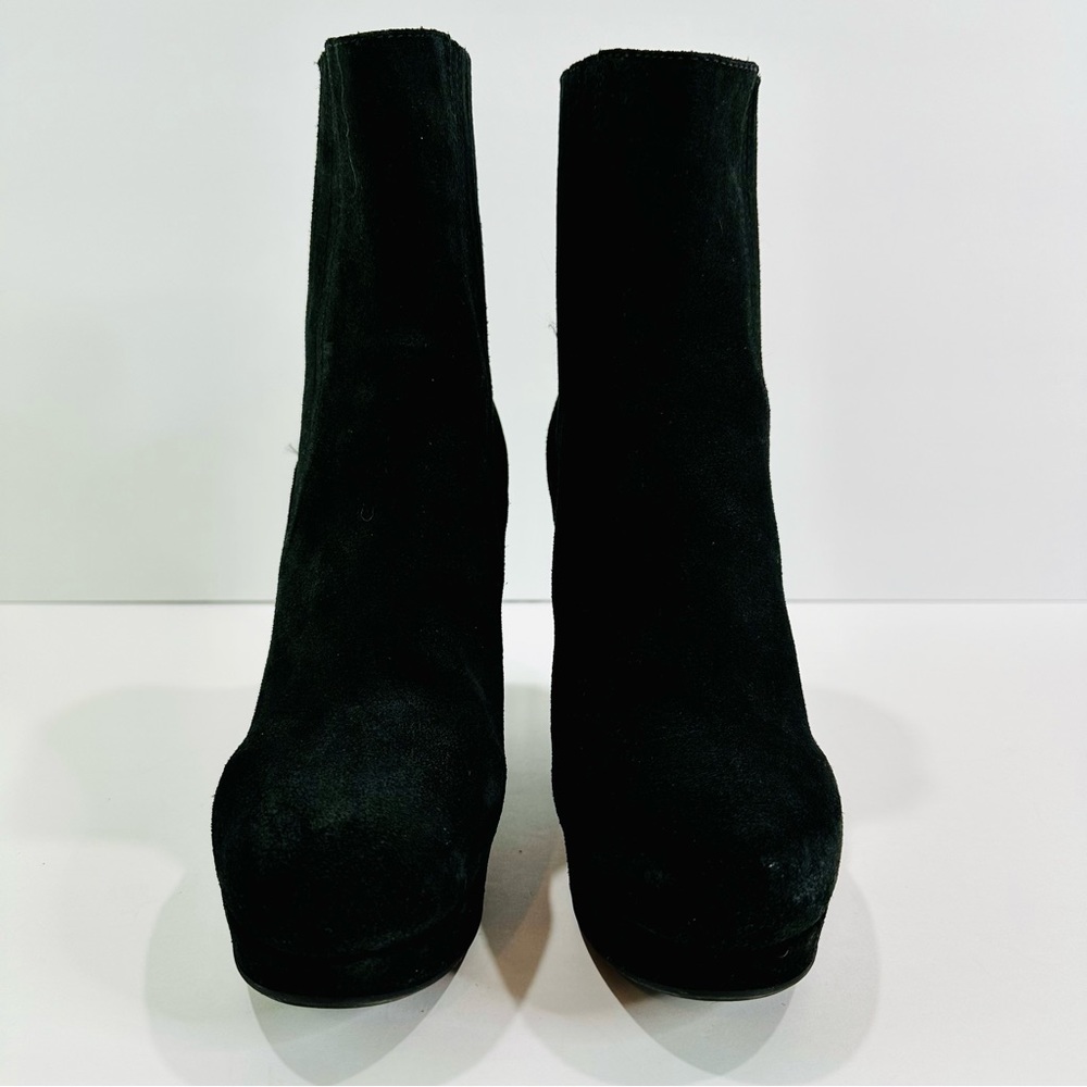 🎀 JUICY COUTURE SEUDE BLACK PLATFORM 4 1/2” WEDGE HEEL WORN ONCE SIZE 10 ITALY - Picture 5 of 7